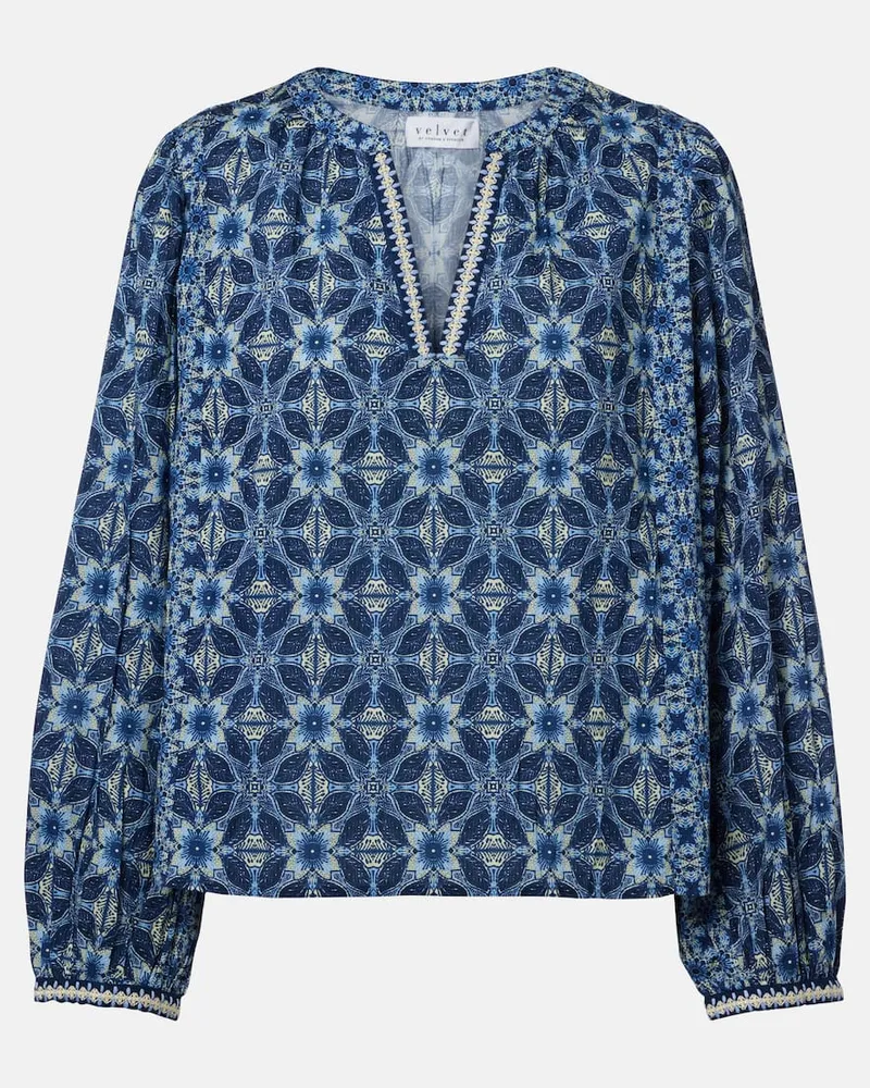 Velvet Blusa Claudie in cotone con stampa Blu
