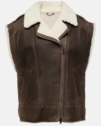 Brunello Cucinelli Gilet in pelle con shearling Neutro