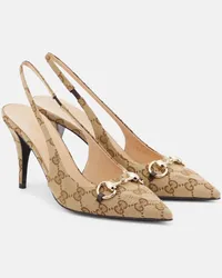 Gucci Pumps slingback Horsebit in canvas GG Beige