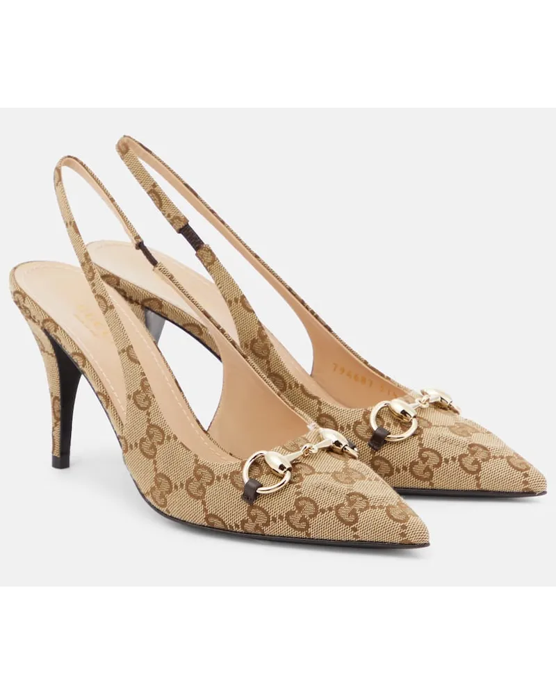 Gucci Pumps slingback Horsebit in canvas GG Beige