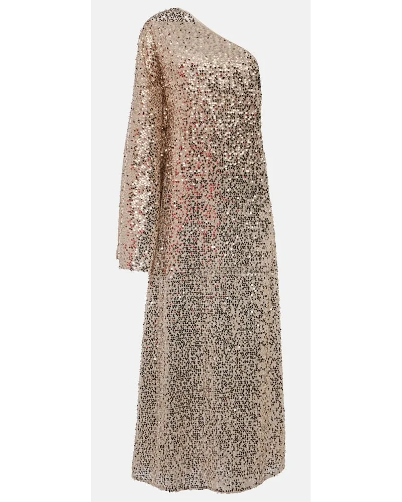 ROTATE Birger Christensen Abito lungo monospalla con paillettes Argento