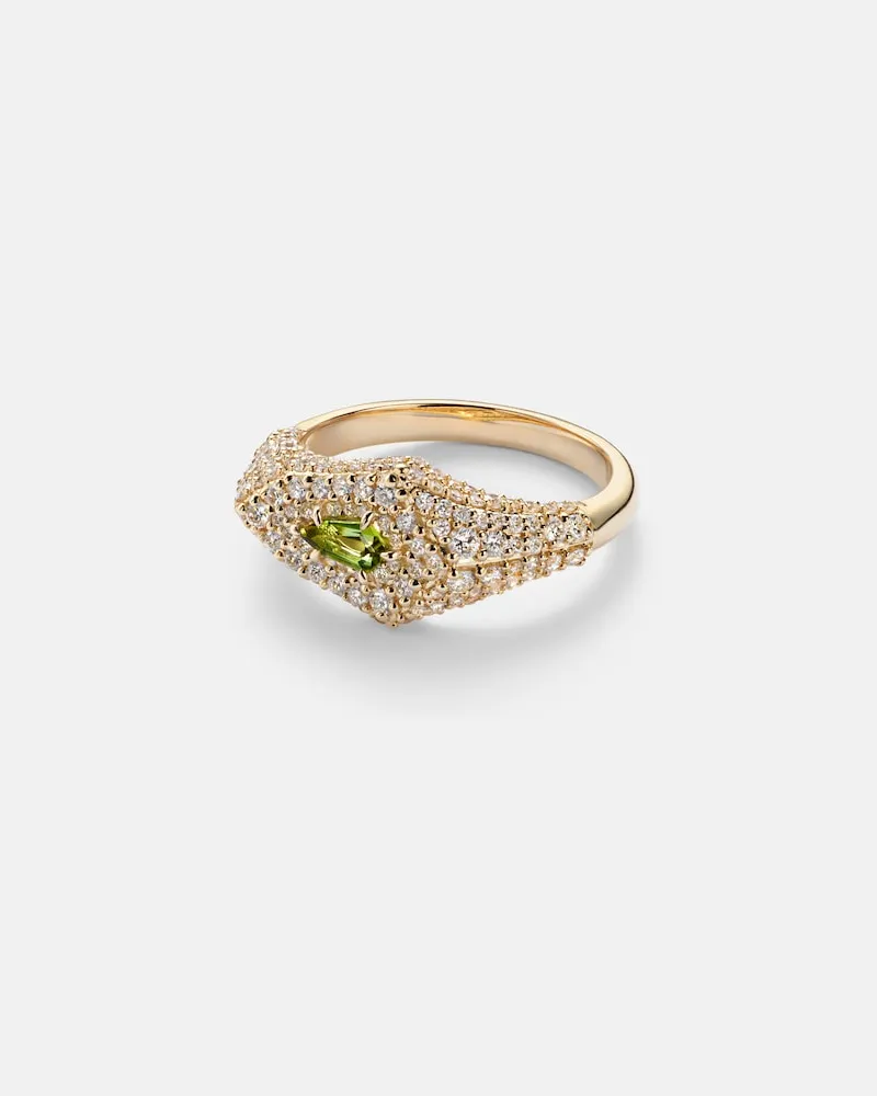 Stone & Strand Anello Shield in oro 14kt con diamanti e tormalina verde Oro