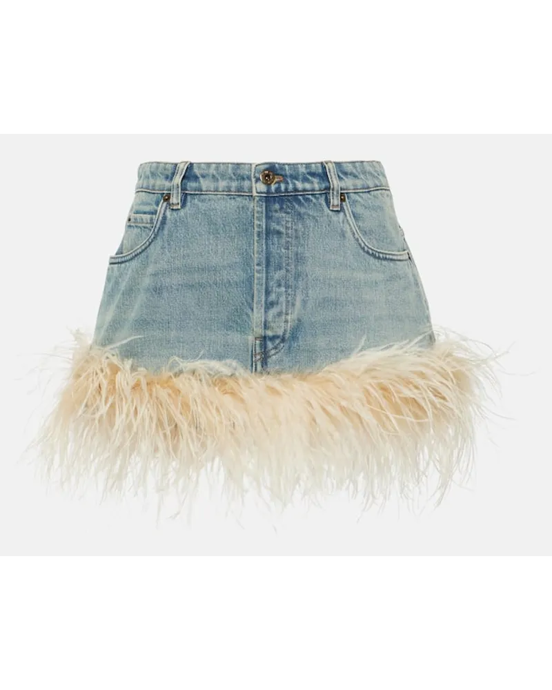 Miu Miu Minigonna di jeans con piume Blu
