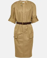 Saint Laurent Abito midi in twill di cotone Beige