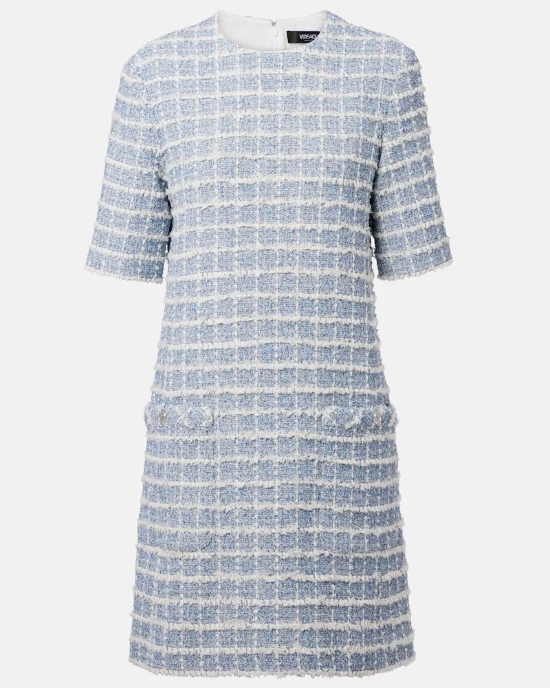 Versace Abito corto in tweed di misto cotone Blu