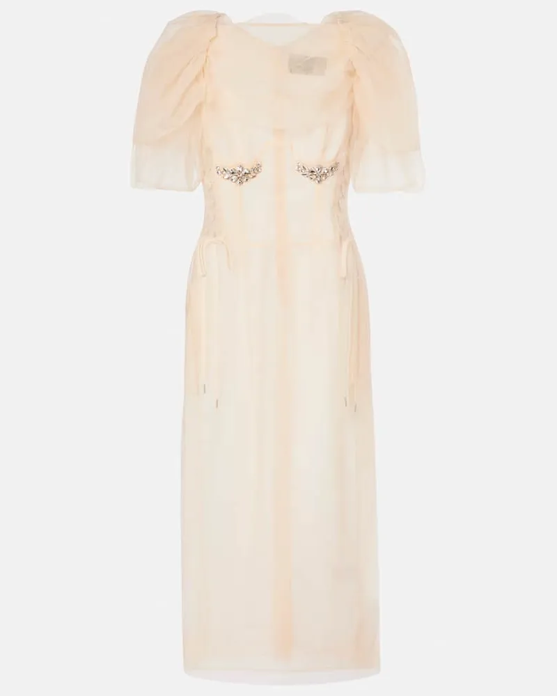 Simone Rocha Abito midi in tulle con ruches Beige