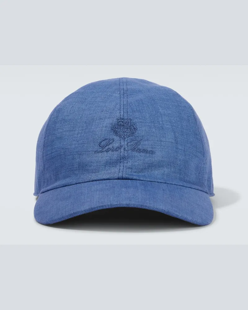 Loro Piana Cappello da baseball in canvas di lino con ricamo Blu