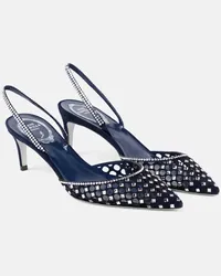 René Caovilla Pumps slingback Carrie in suede con cristalli Blu