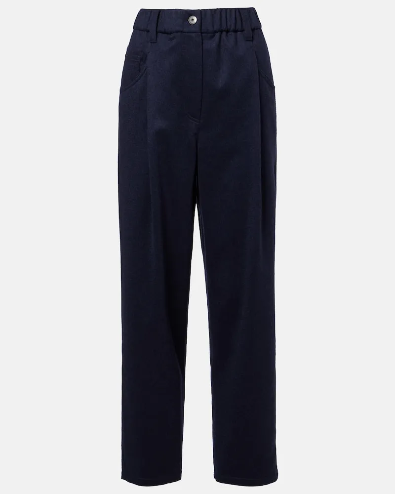 Brunello Cucinelli Pantaloni regular in lana con Monili Blu