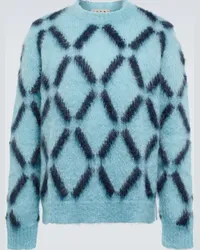 Marni Pullover in misto mohair con intarsi Blu