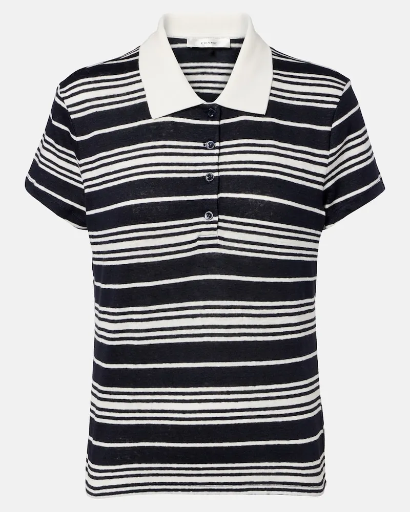 Frame Denim Polo in misto lino a righe Blu