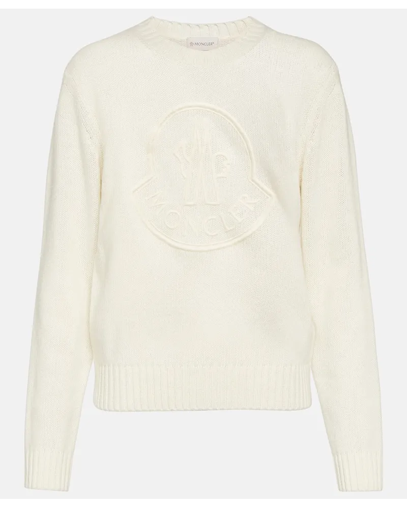 Moncler Pullover in lana e cashmere con logo Bianco