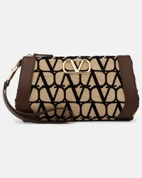 Valentino Garavani Clutch Toile Iconographe con pelle Beige