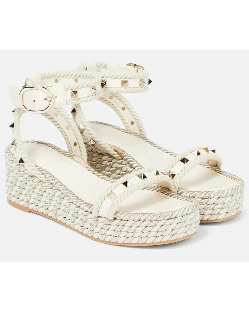 Valentino Garavani Espadrillas Rockstud in pelle con zeppa Bianco