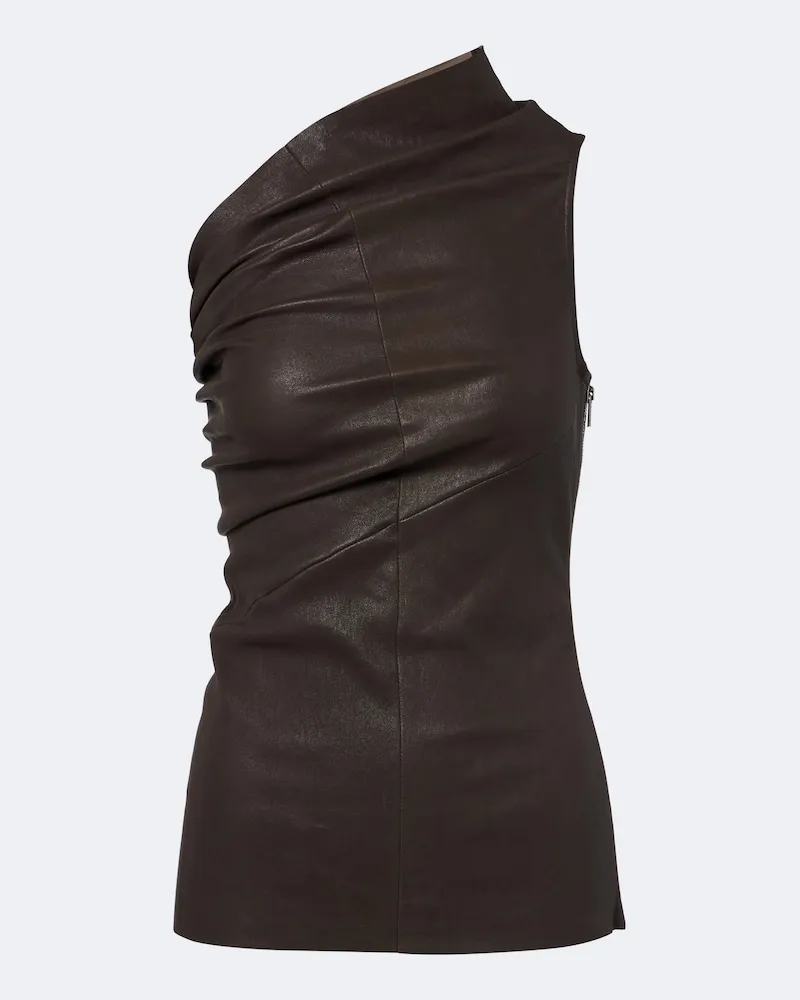 Rick Owens Top Athena in pelle e cotone Marrone