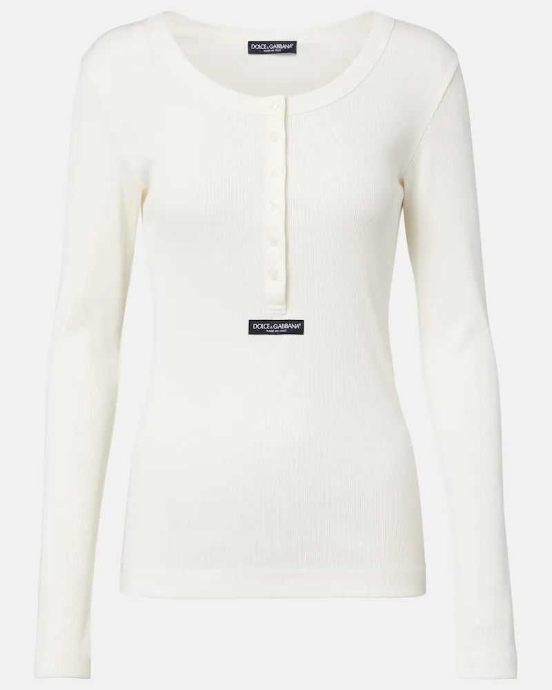 Dolce & Gabbana Pullover in cotone a coste Bianco