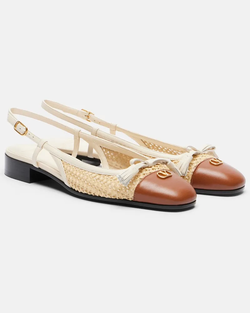 Valentino Garavani Ballerine Valet Du Roi in rafia con pelle Bianco