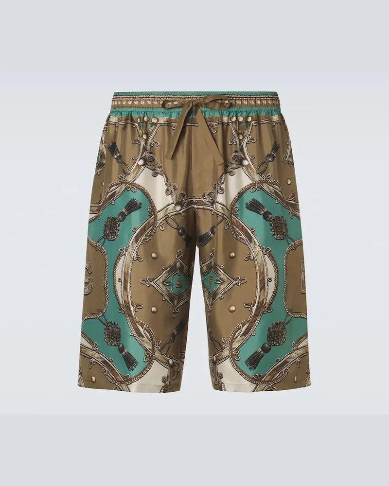Dolce & Gabbana Shorts in twill di seta con stampa Multicolore