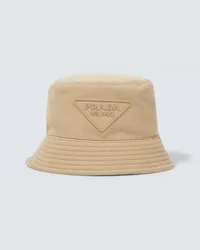 Prada Cappello da pescatore in cotone con logo Beige