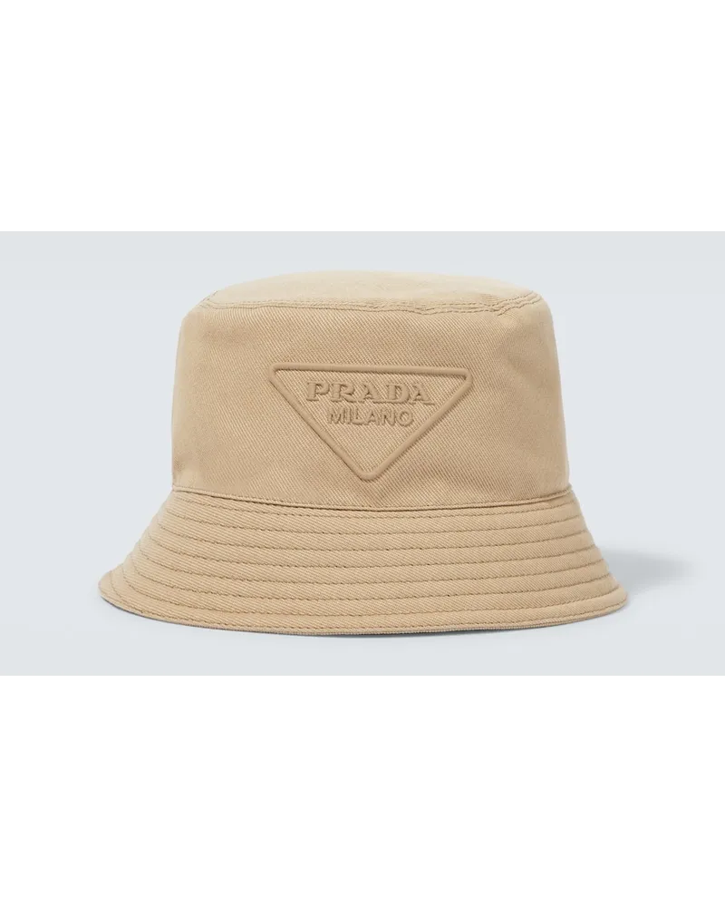 Prada Cappello da pescatore in cotone con logo Beige