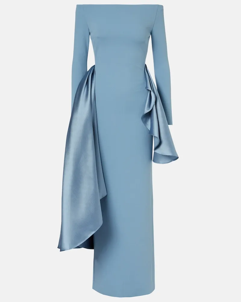 Solace London Abito lungo Kiana off-shoulders drappeggiato Blu