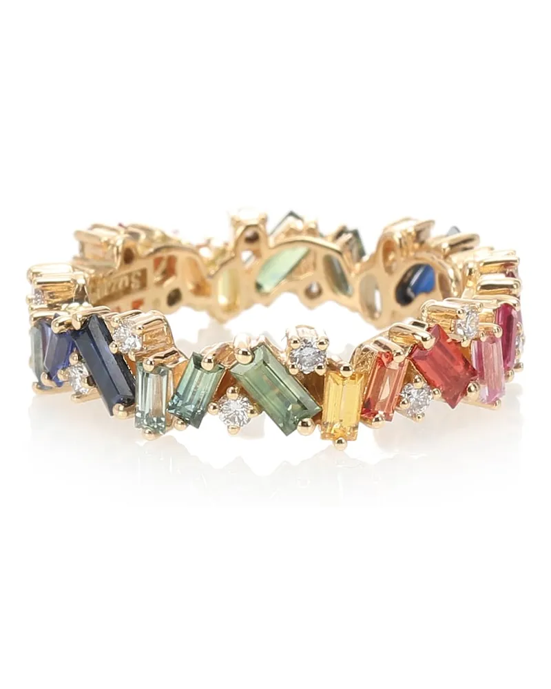 Suzanne Kalan Anello Fireworks Rainbow Frenzy in oro giallo 18kt con diamanti e zaffiri Multicolore