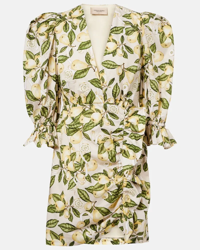 Adriana Degreas Abito corto in misto cotone con stampa Beige