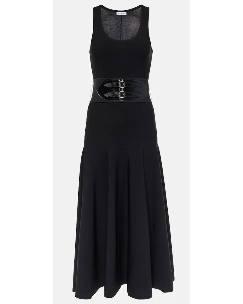 Alaïa AlaÃ¯a Abito midi con pelle Nero