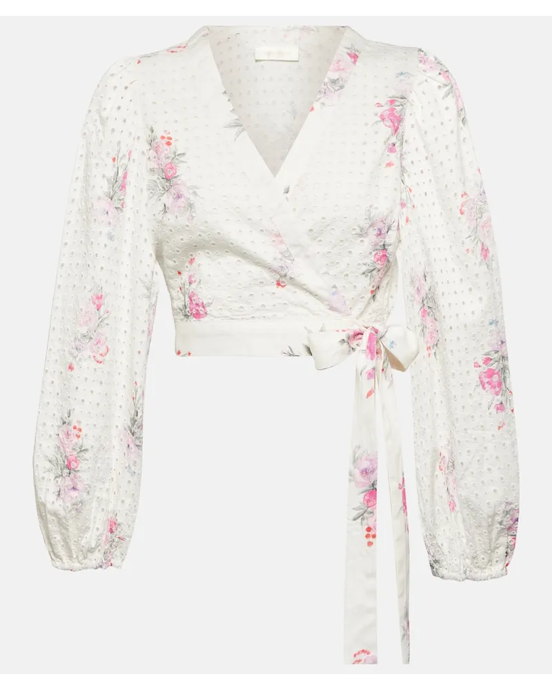 LoveShackFancy Top cropped Kinza in cotone con stampa Bianco