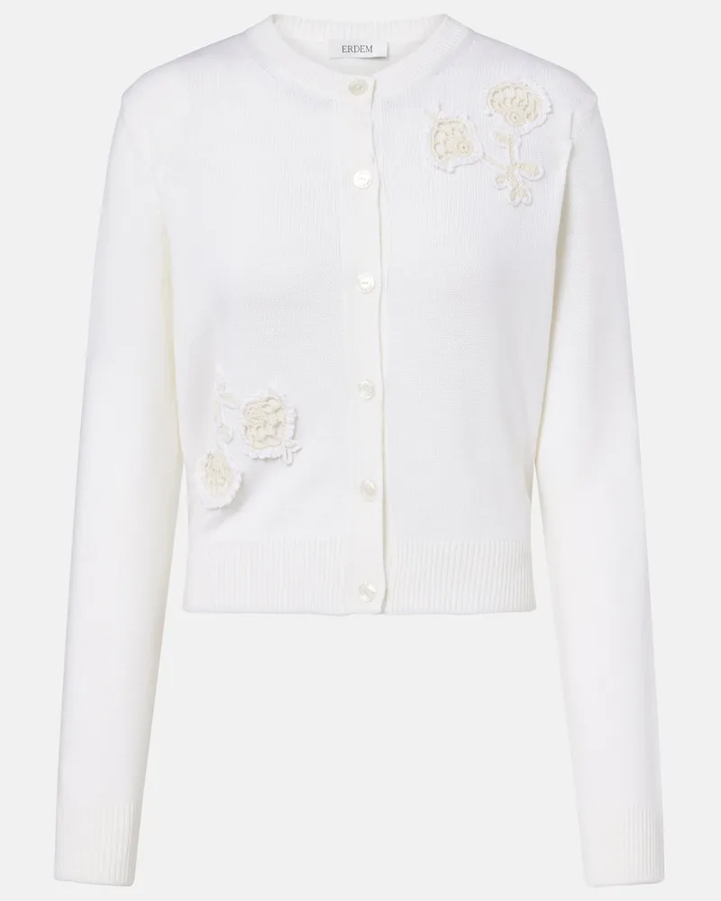 Erdem Cardigan in lana con applicazioni floreali Bianco