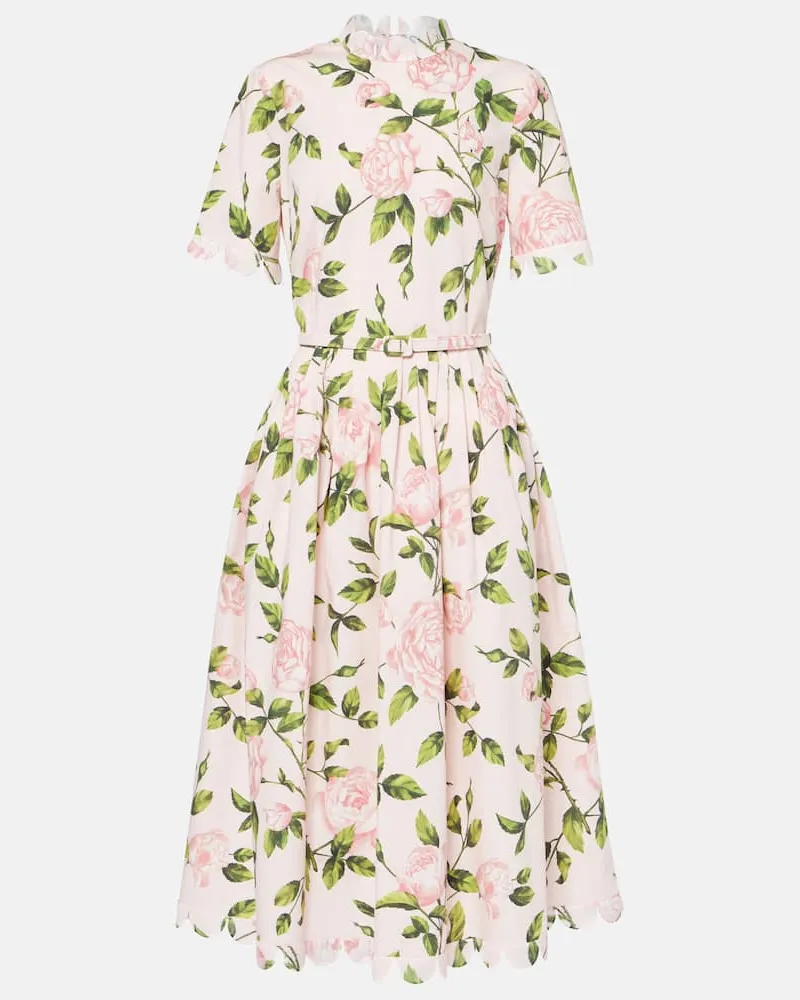Oscar de la Renta Abito midi in popeline di misto cotone con stampa Rosa