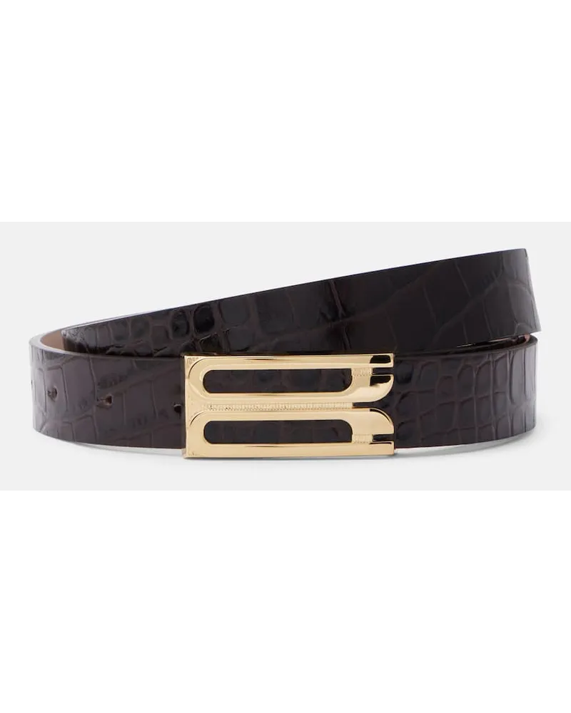 Victoria Beckham Cintura in pelle con stampa coccodrillo Marrone