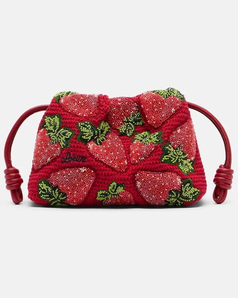 Loewe Clutch Flamenco Strawberry Mini con perline Rosso