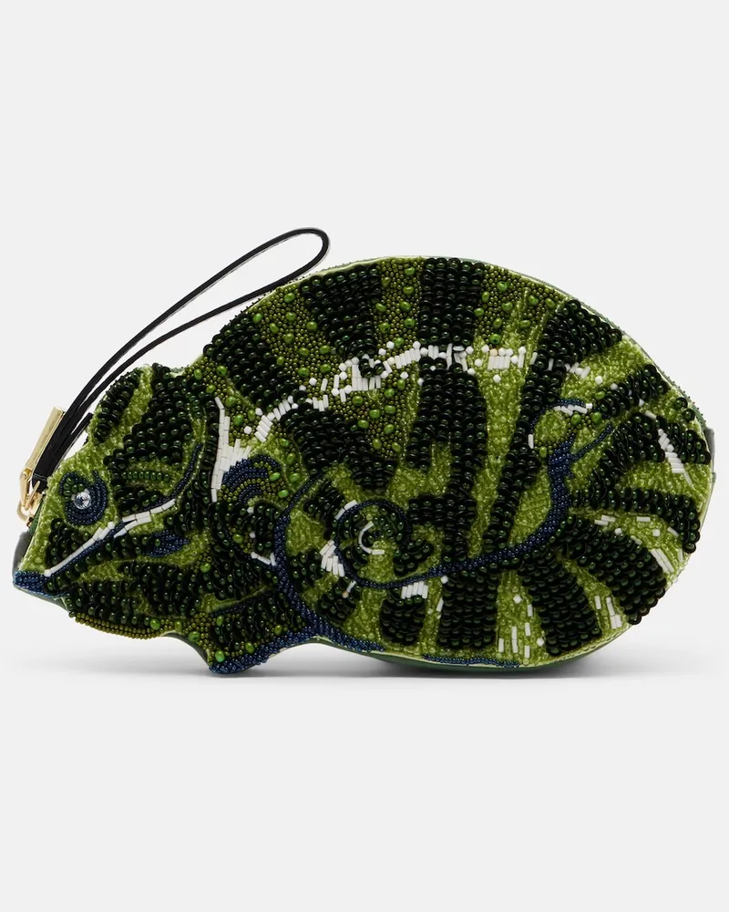 ALEMAIS AlÃ©mais Clutch Chameleon Small con perline Verde