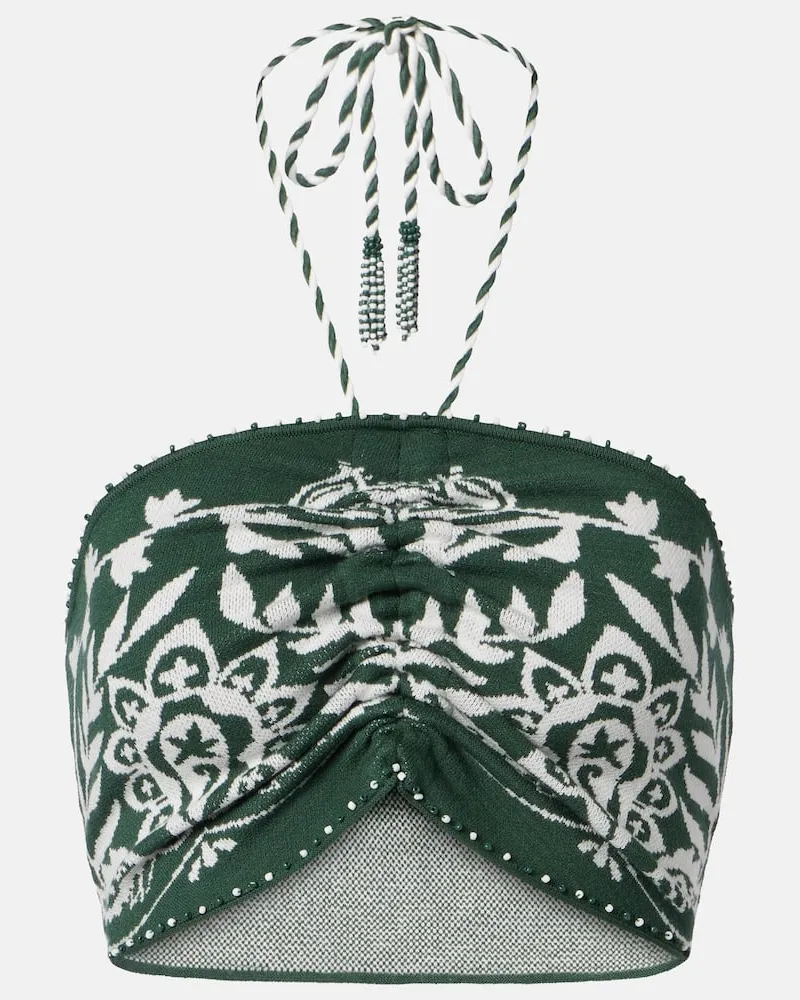 FARM Rio Top cropped con perline e scollo allâamericana Verde