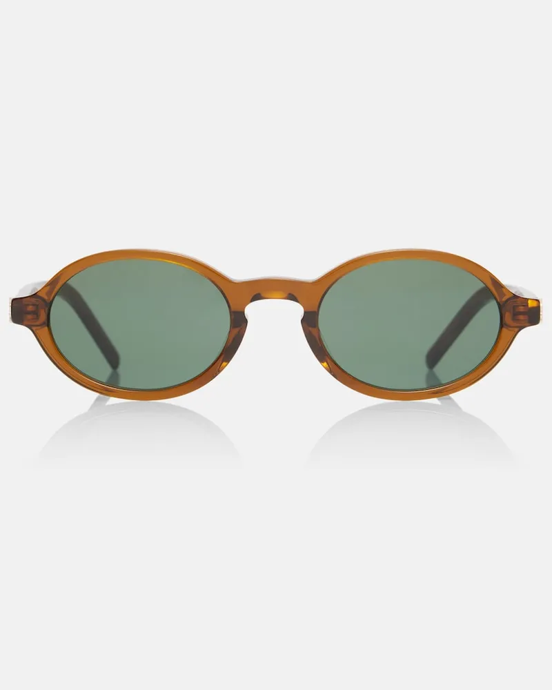Saint Laurent Occhiali da sole ovali Monogram Marrone