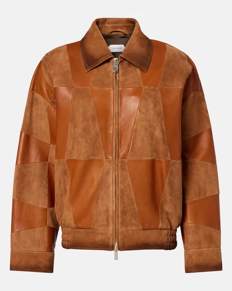 Versace Giacca blouson in pelle e suede Marrone