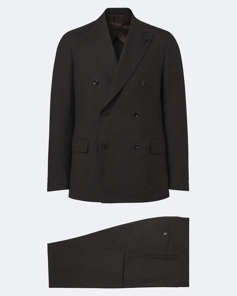 LARDINI Blazer doppiopetto in lana vergine a quadri Marrone
