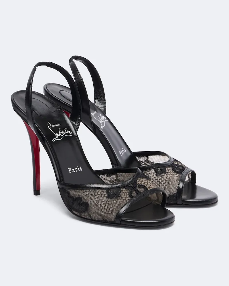 Christian Louboutin Sandali slingback Miss Z in pelle con pizzo Nero
