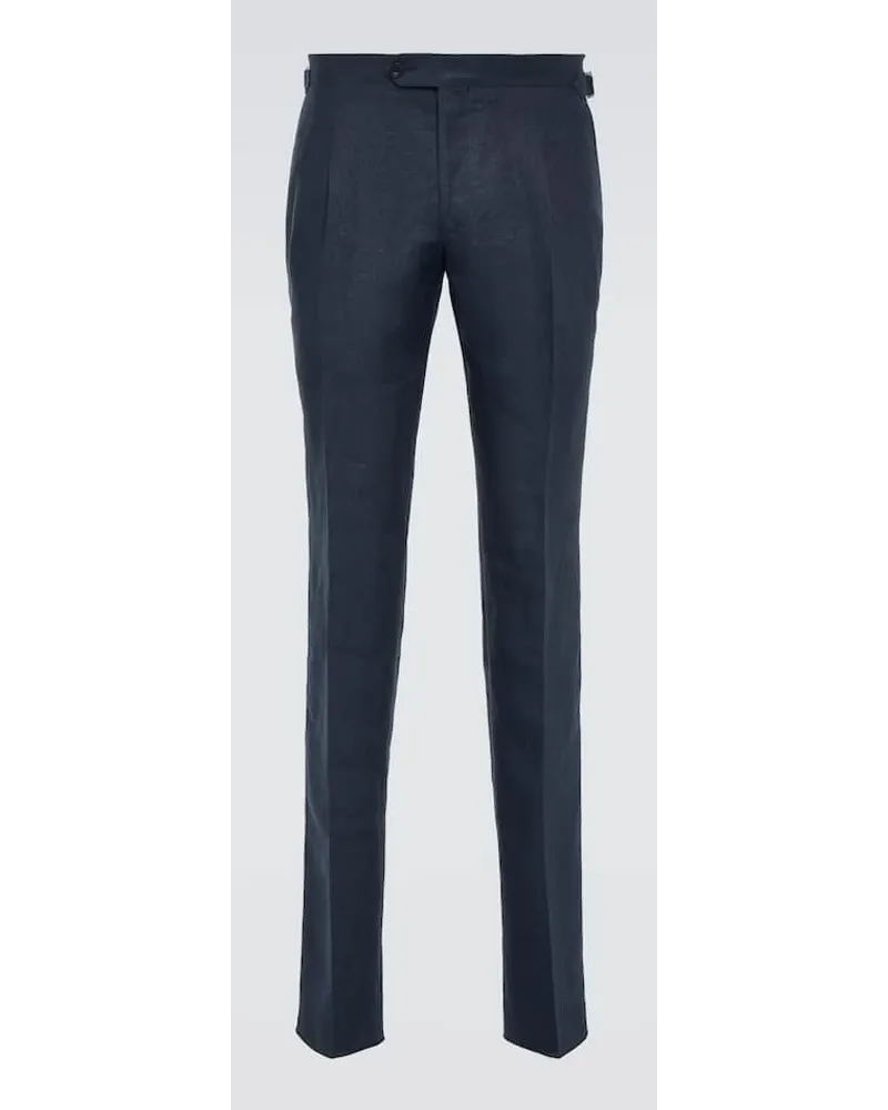 Thom Sweeney Pantaloni da abito in lino Blu