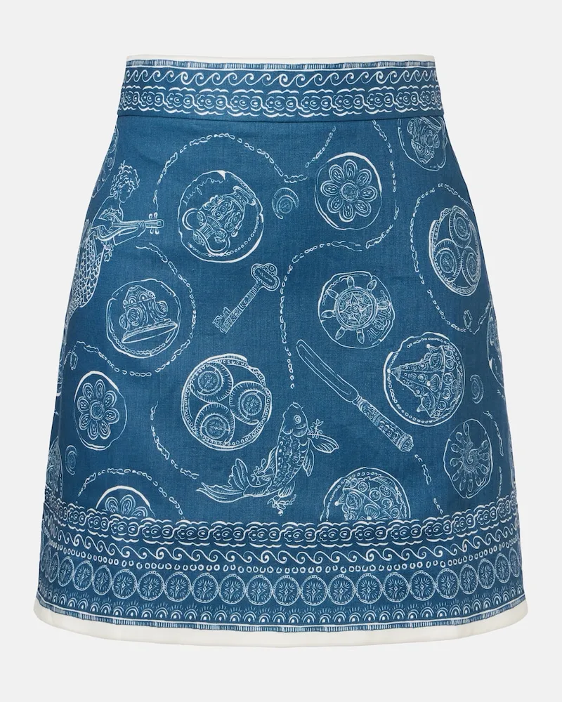 ALEMAIS AlÃ©mais Minigonna Lucky in lino con stampa Blu