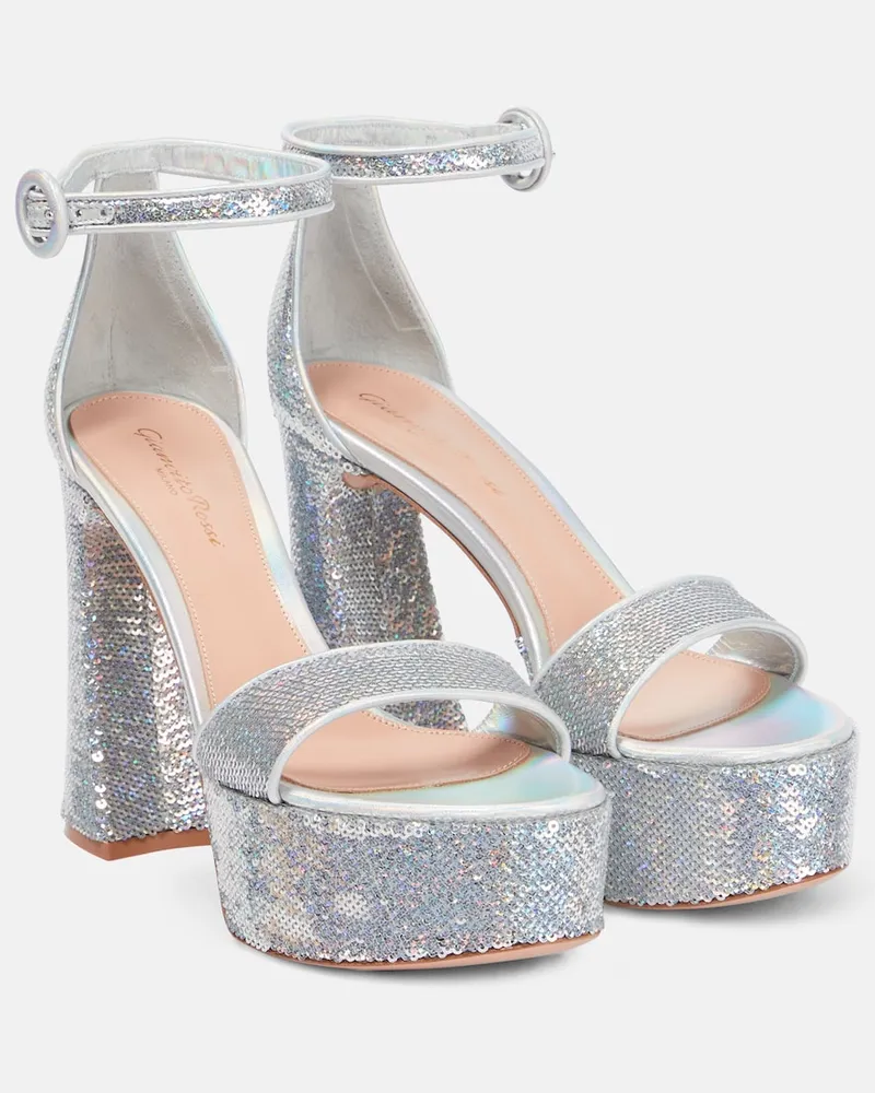 Gianvito Rossi Sandali con plateau e pailletes Metallizzato