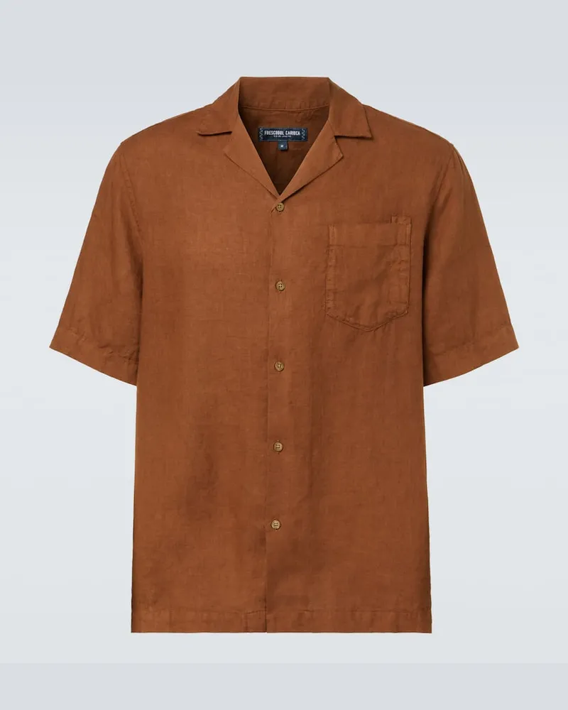 Frescobol Carioca Camicia Angelo in lino Marrone