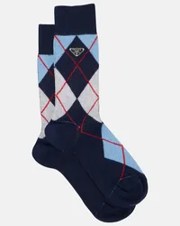 Prada Calzini Argyle in misto cotone jacquard Blu