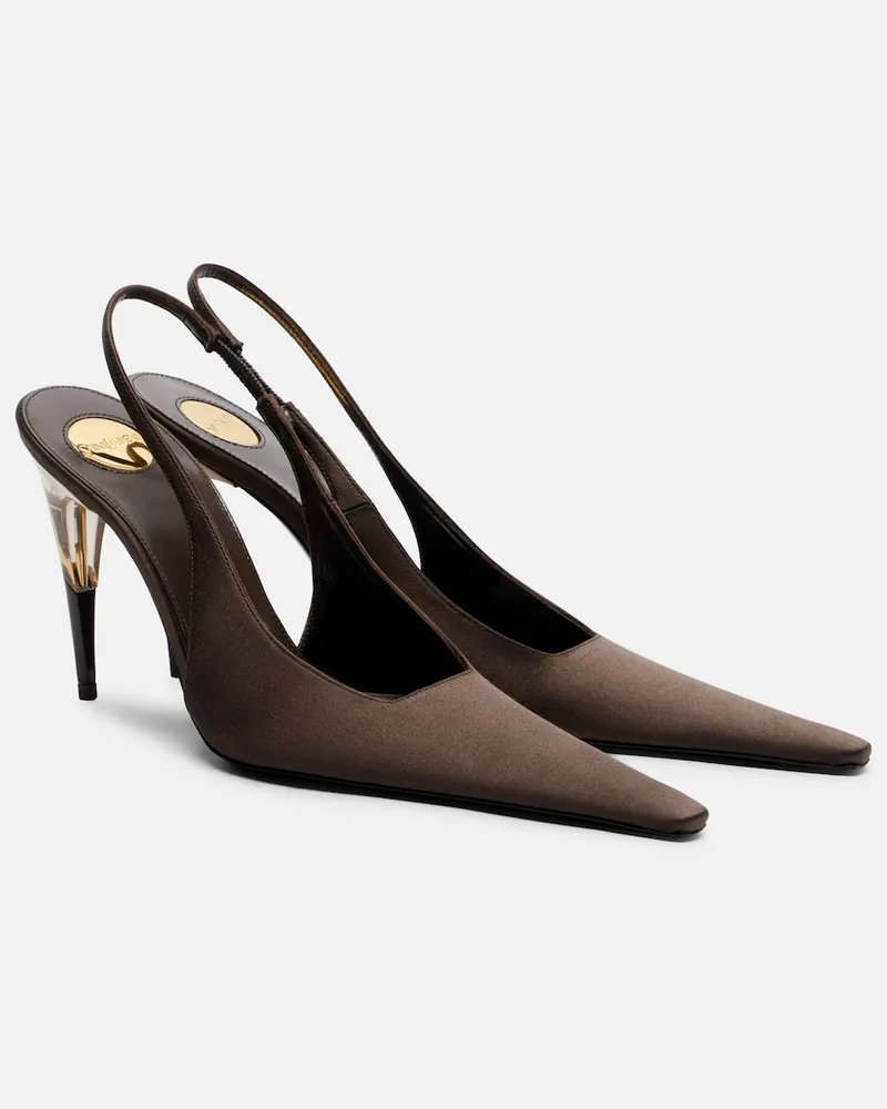 Saint Laurent Pumps slingback Goya in crêpe satin Marrone