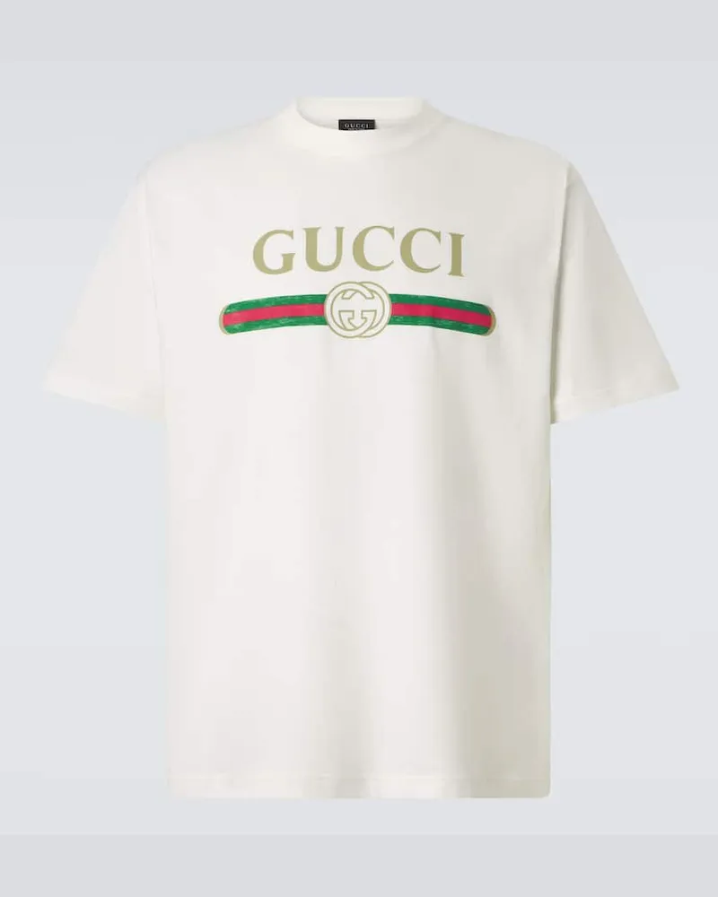 Gucci T-shirt in jersey di cotone e seta con logo Bianco