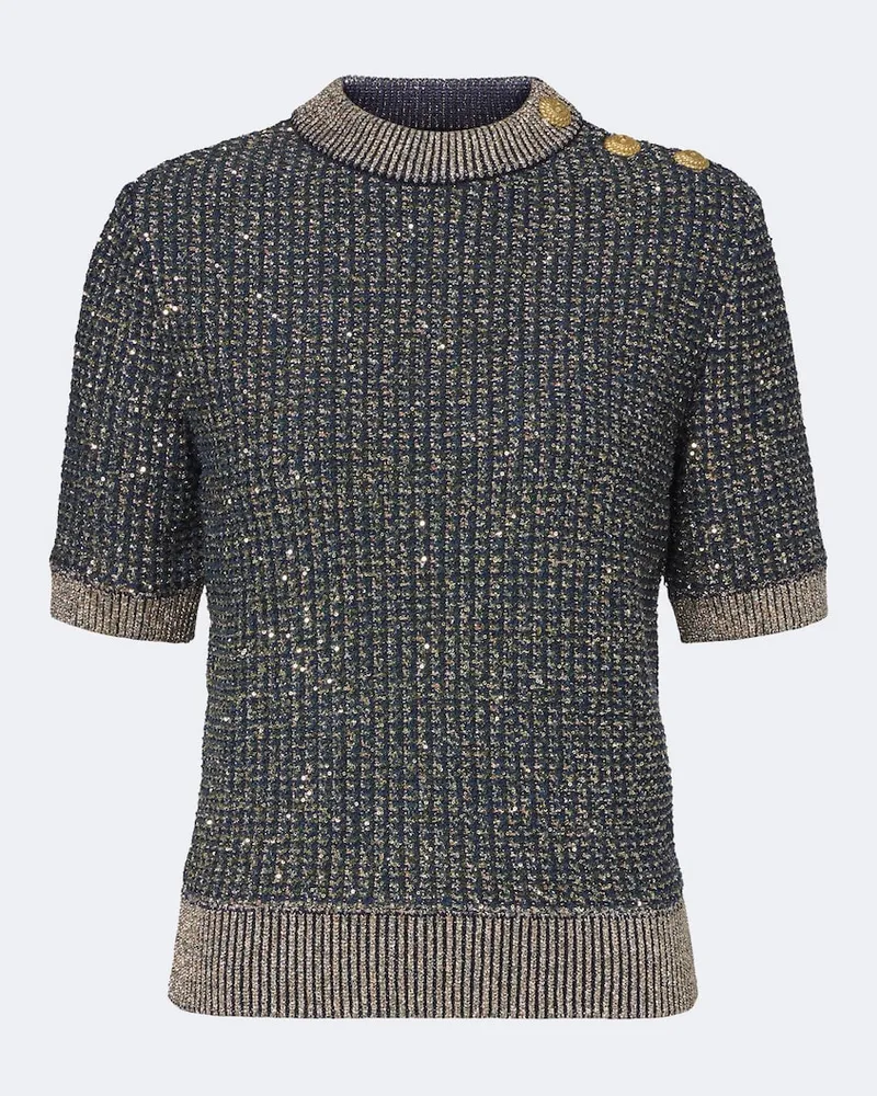 Balmain Pullover con lamé e paillettes Blu