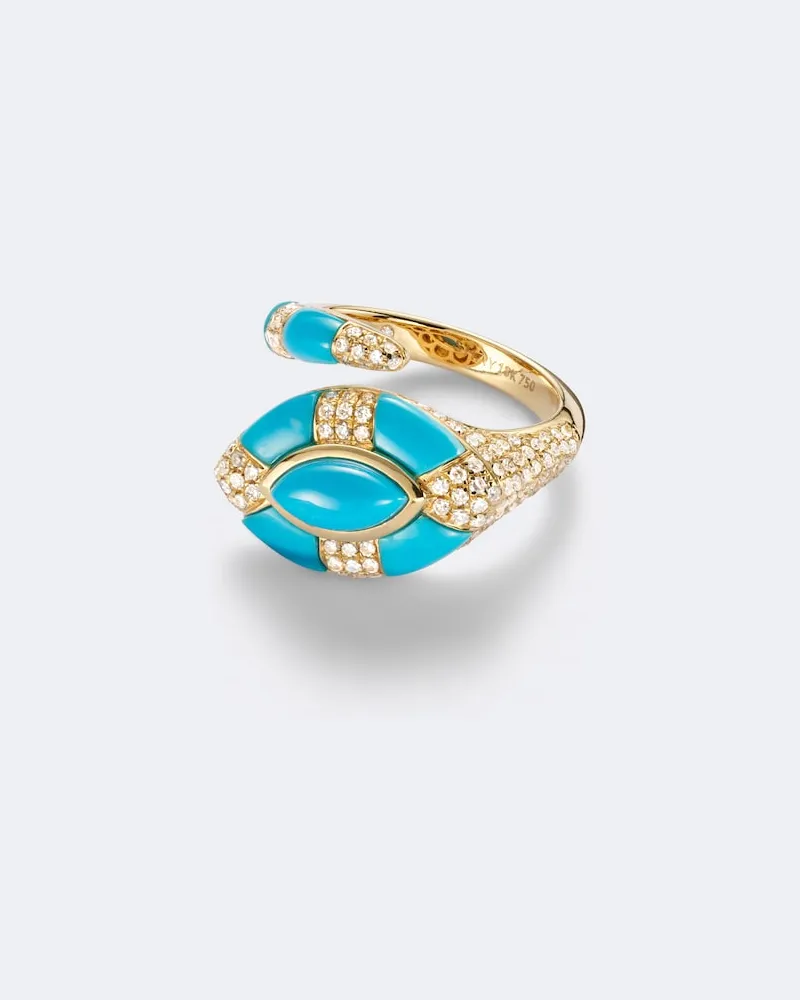 SHAY Anello Riviera in oro 18kt con turchese e diamanti Oro
