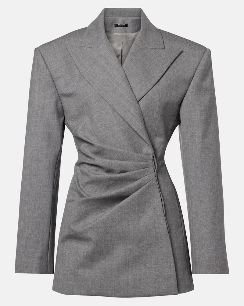 Balmain Abito blazer drappeggiato in lana vergine Grigio
