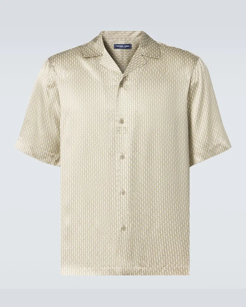 Frescobol Carioca Camicia bowling Roberto in seta con stampa Verde